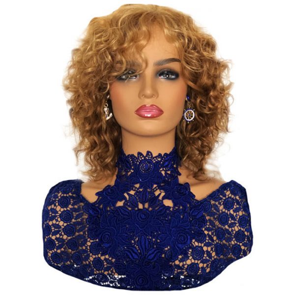 12 inch Blonde Curly Human Hair Wig