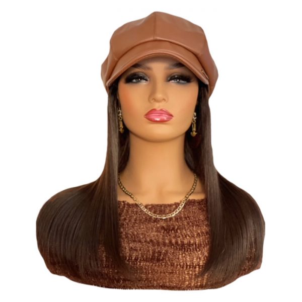 Vegan Leather Hat with Hair Attached